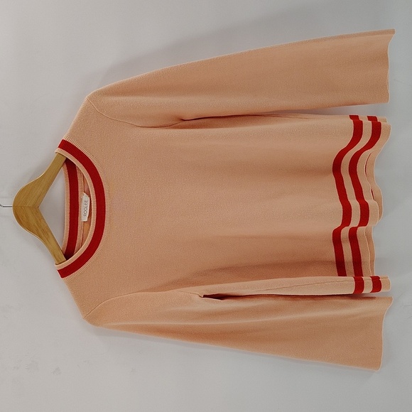 Roolee Peach Stripe Hem Bell Sleeve Sweater size large pullover - Picture 1 of 7